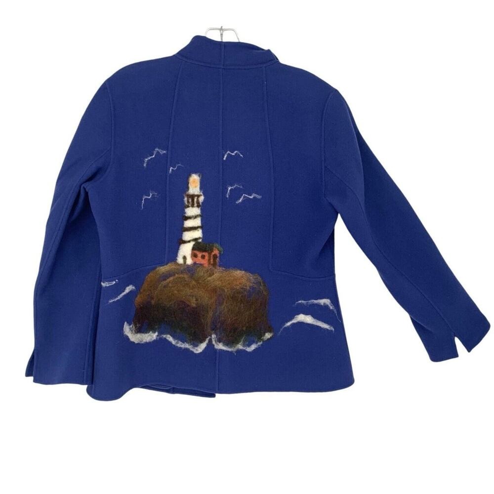Talbots Blazer Women 10P Blue Excellent Needle Felted Lighthouse Wool Jacket